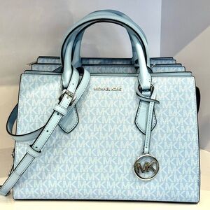 Michael Kors Sheila Medium Signature Logo Satchel Bag Light Sky Blue